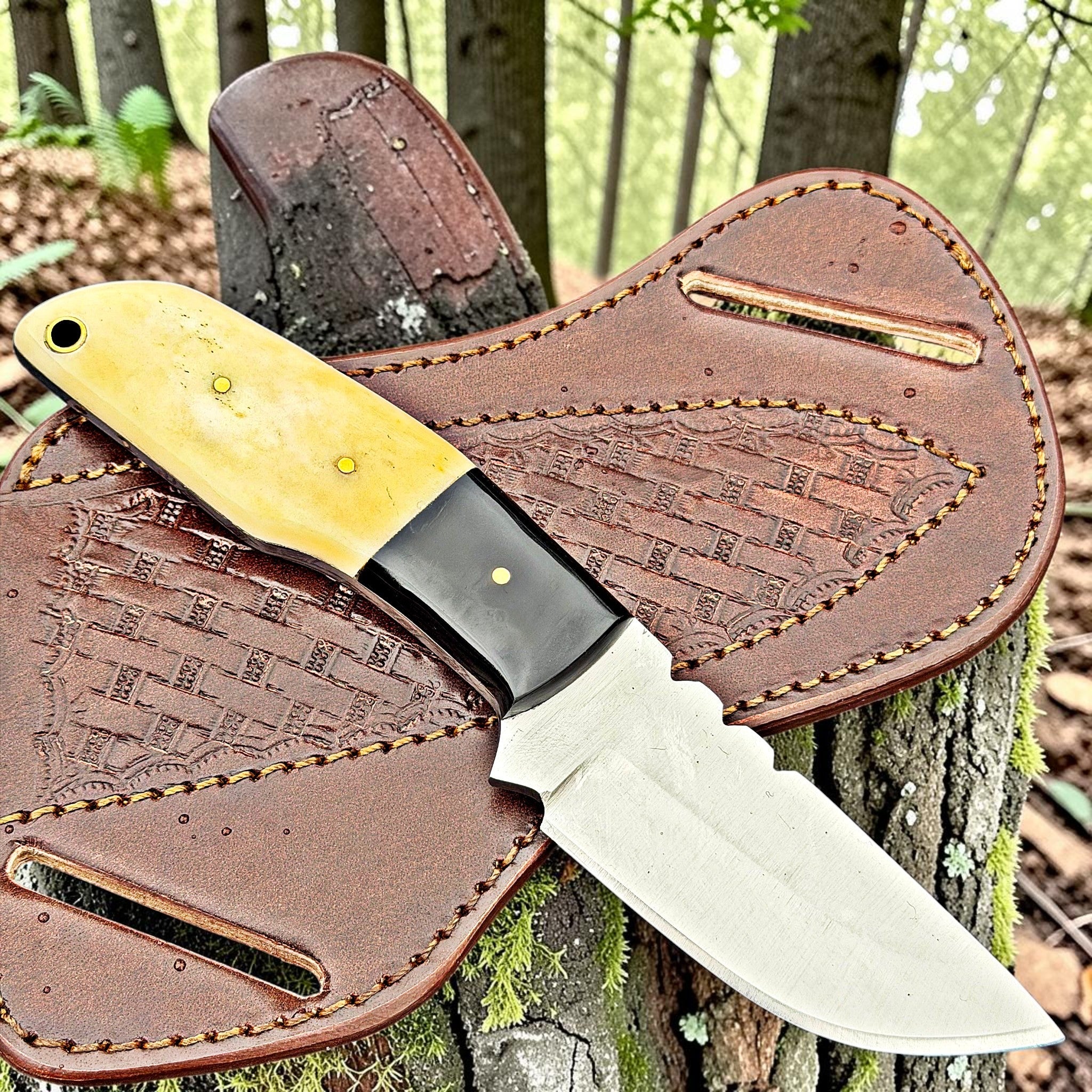 Timbercat Knives Handmade Hunting Skinner Knife 7.5 Inches with Cowhide Leather Sheath J2 Steel 1039