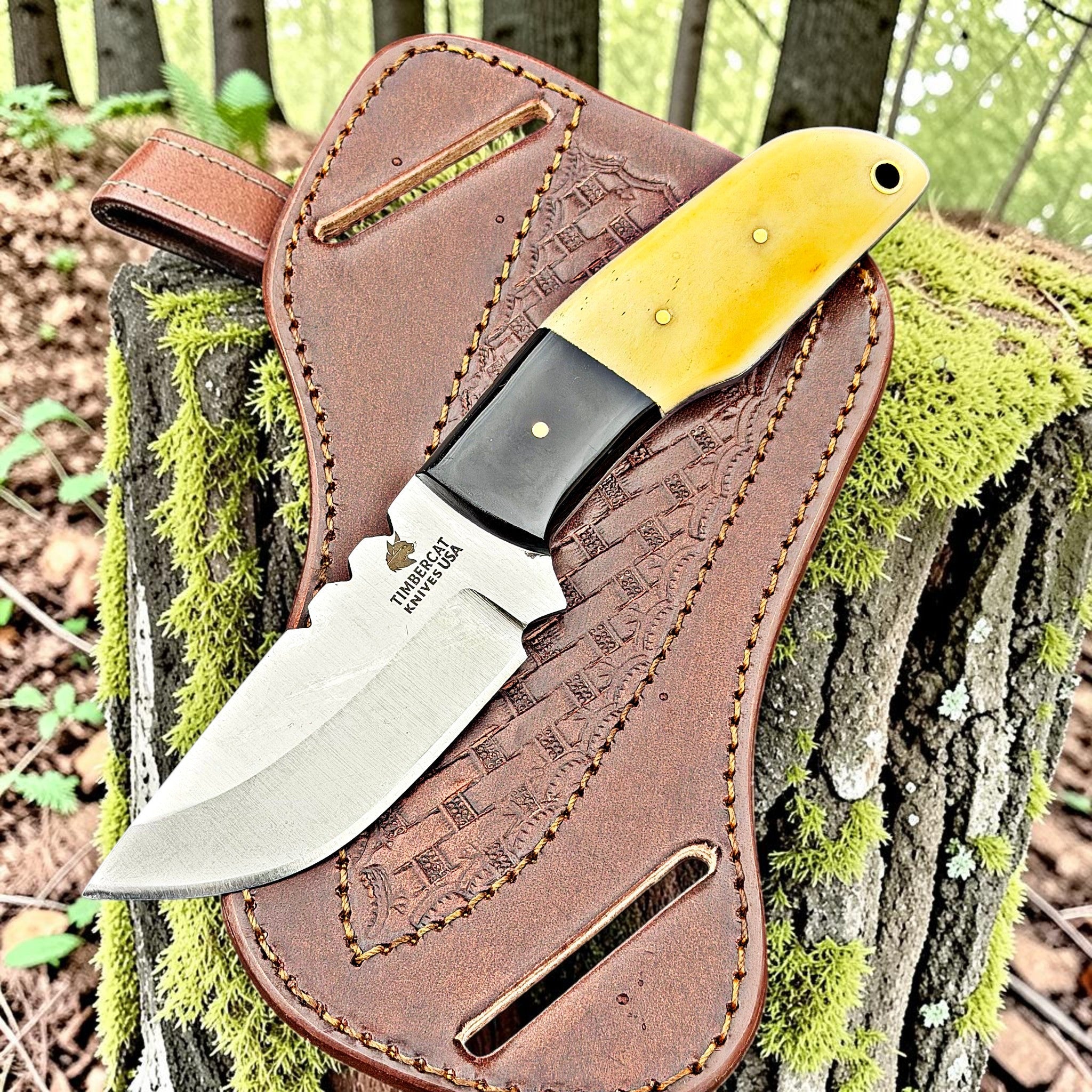 Timbercat Knives Handmade Hunting Skinner Knife 7.5 Inches with Cowhide Leather Sheath J2 Steel 1039