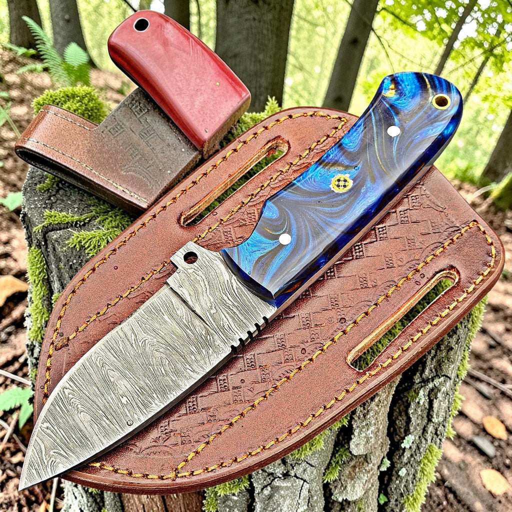 Timbercat Knives Handmade Damascus Steel Hunting Skinner Knife 8.5 Inches with Cowhide Leather Sheath 1040