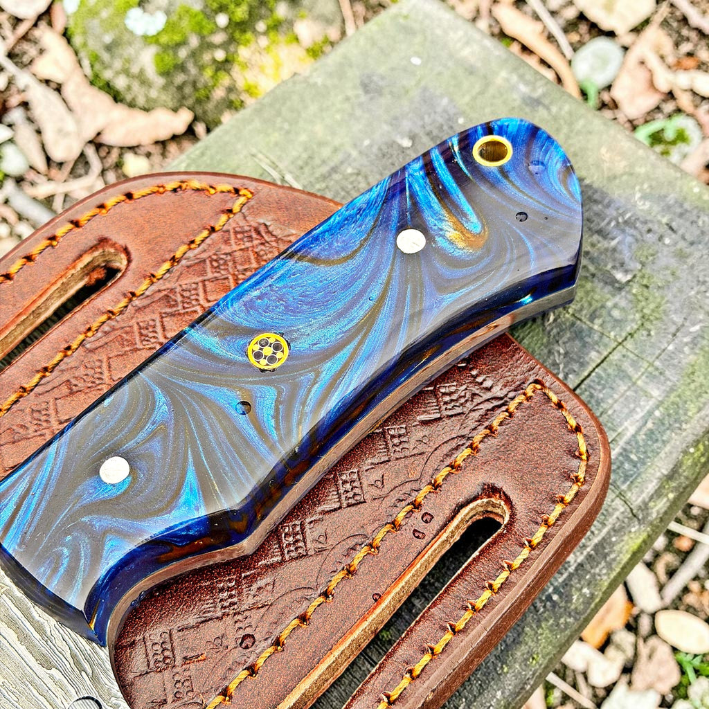 Timbercat Knives Handmade Damascus Steel Hunting Skinner Knife 8.5 Inches with Cowhide Leather Sheath 1040