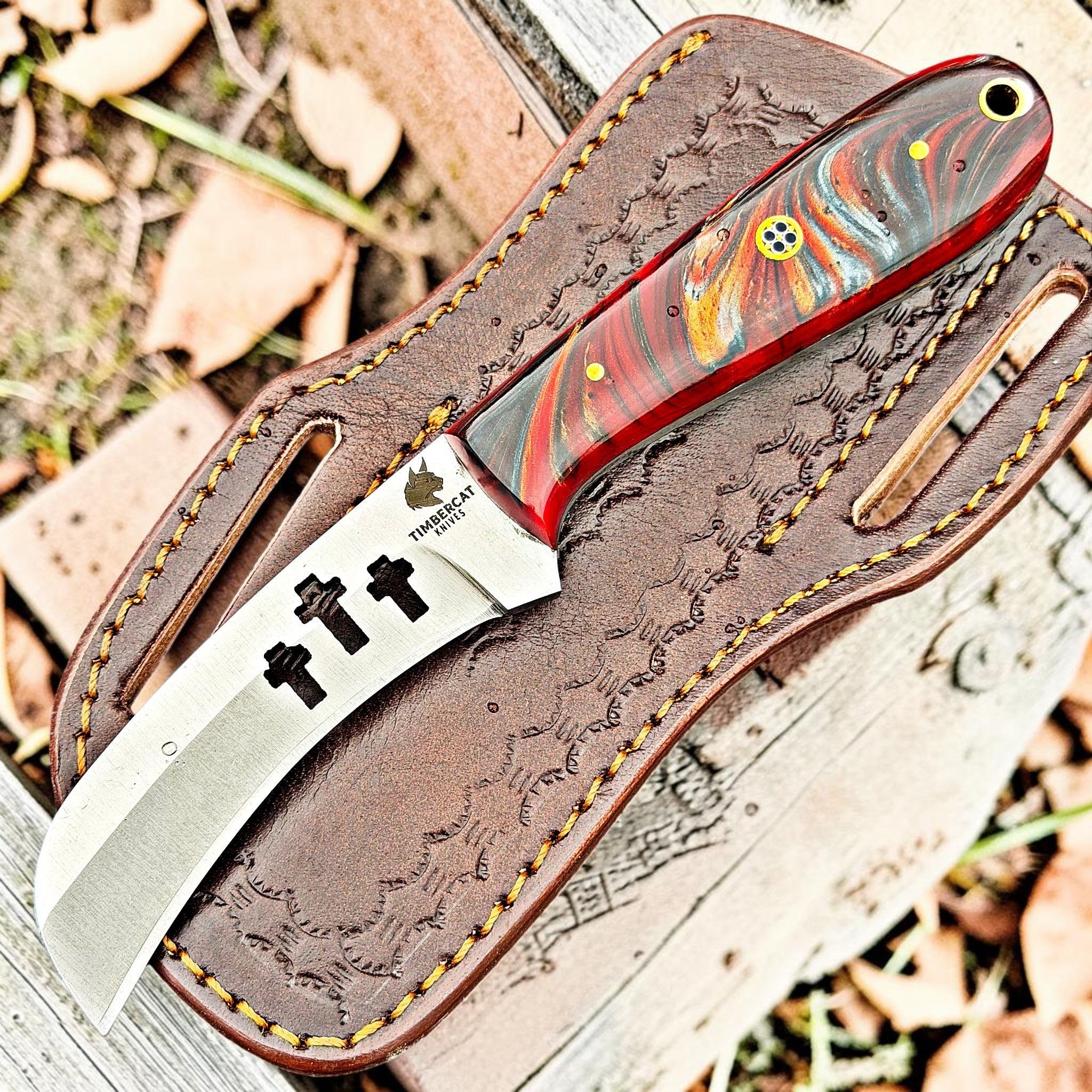 Timbercat Knives Handmade Hunting Skinner Knife 8 Inches with Cowhide Leather Sheath J2 Steel 1041