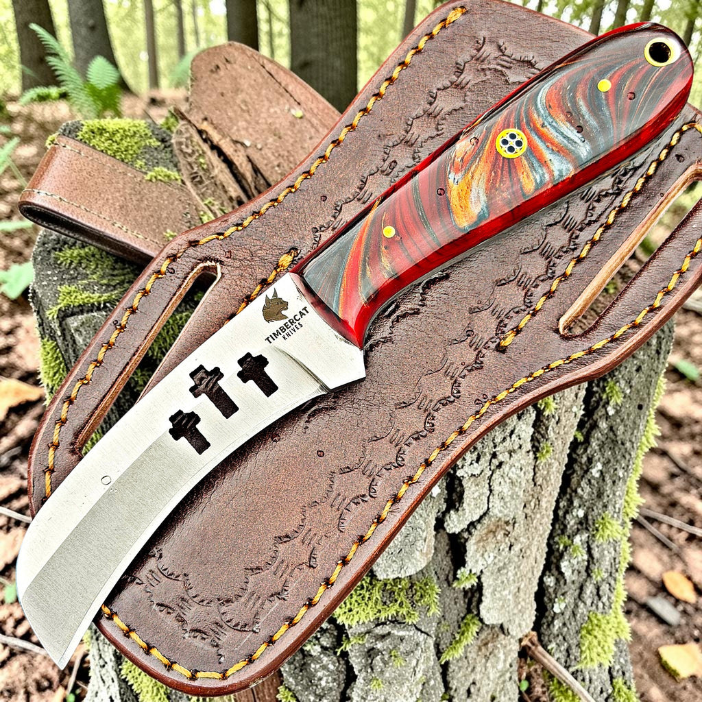 Timbercat Knives Handmade Hunting Skinner Knife 8 Inches with Cowhide Leather Sheath J2 Steel 1041