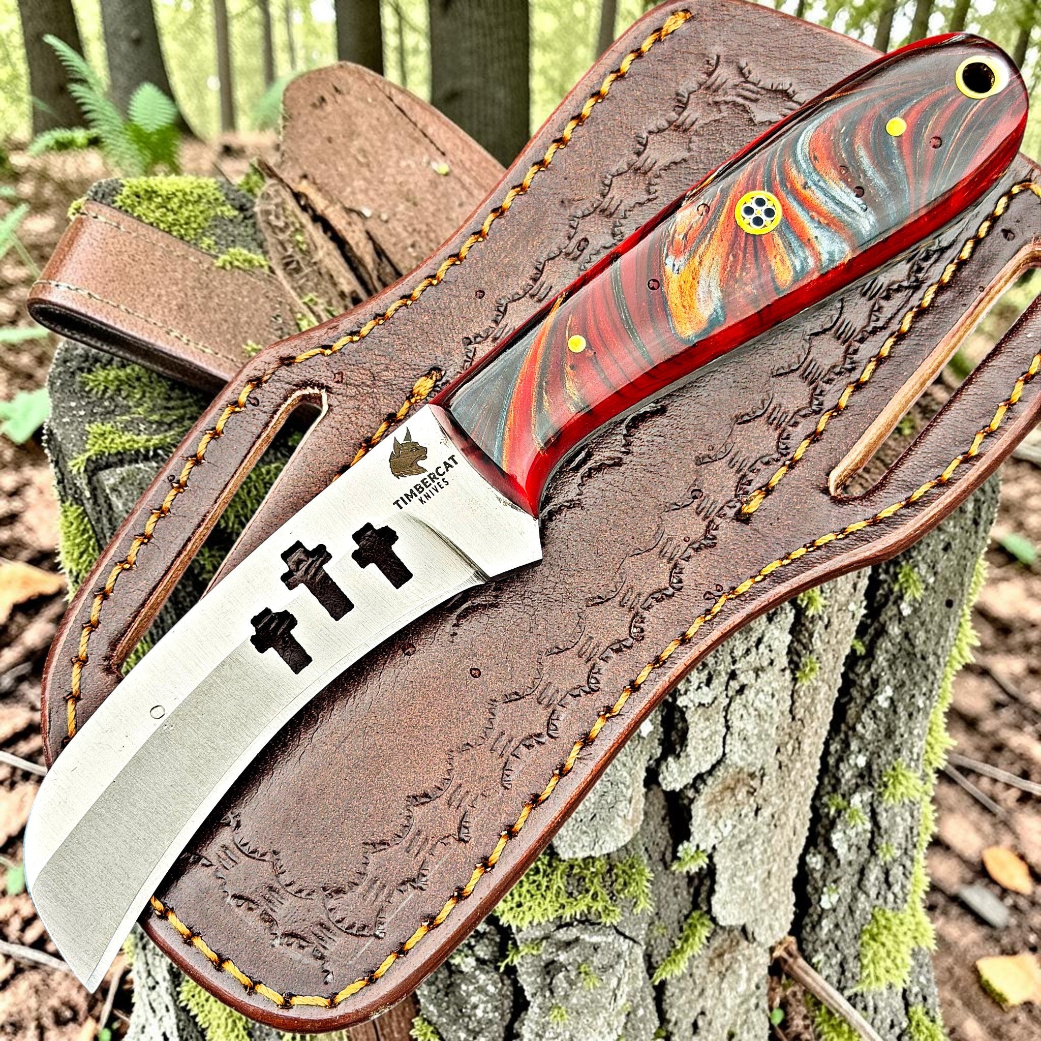 Timbercat Knives Handmade Hunting Skinner Knife 8 Inches with Cowhide Leather Sheath J2 Steel 1041