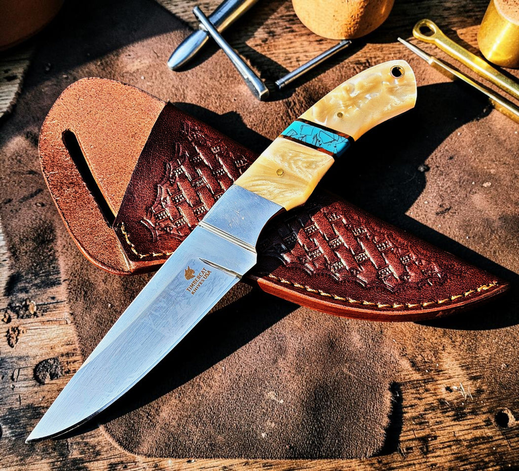 Timbercat Knives Handmade Hunting Skinner Knife 9 Inches with Cowhide Leather Sheath J2 Steel 1042