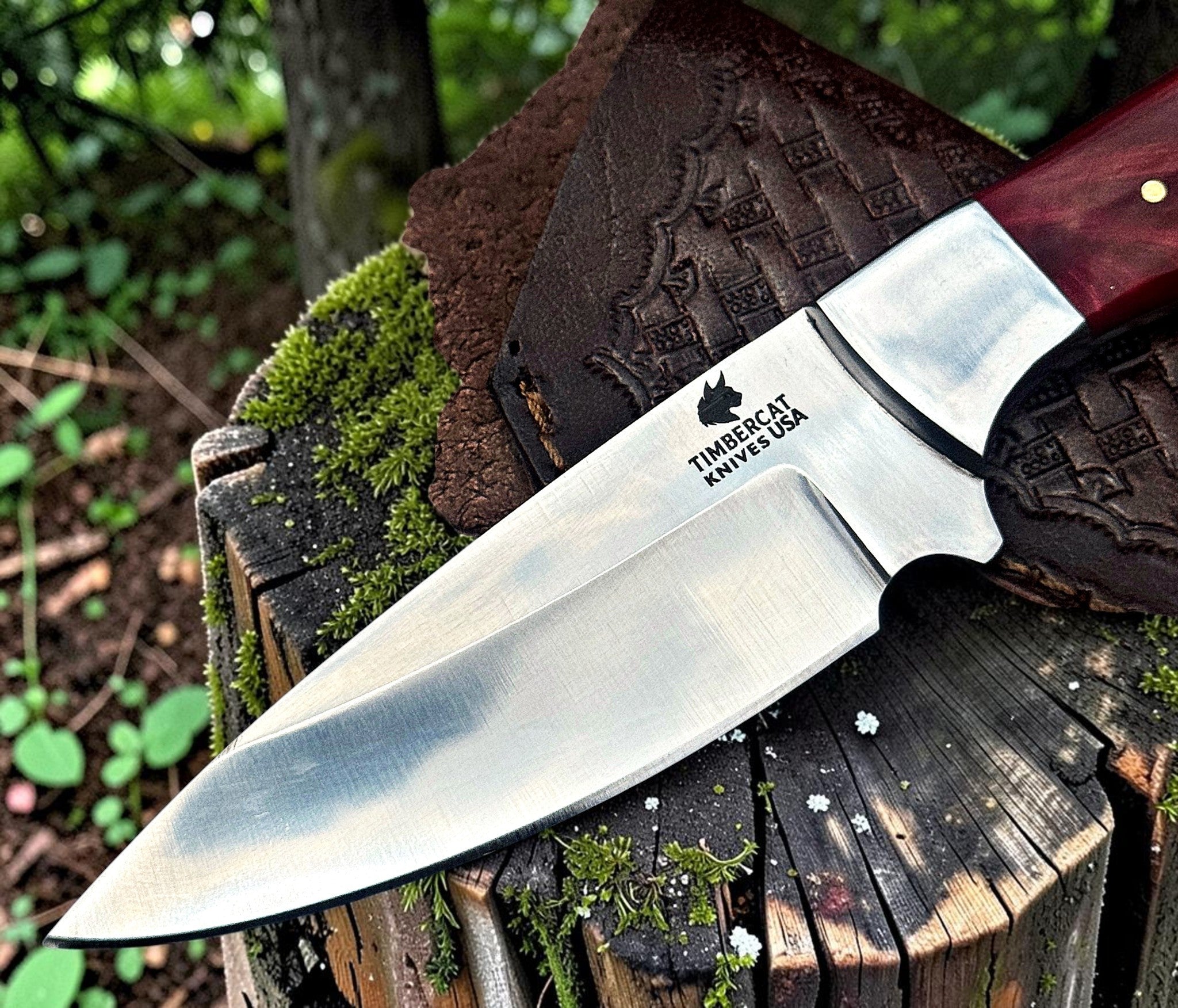 Timbercat Knives Handmade Hunting Skinner Knife 9 Inches with Cowhide Leather Sheath J2 Steel 1043