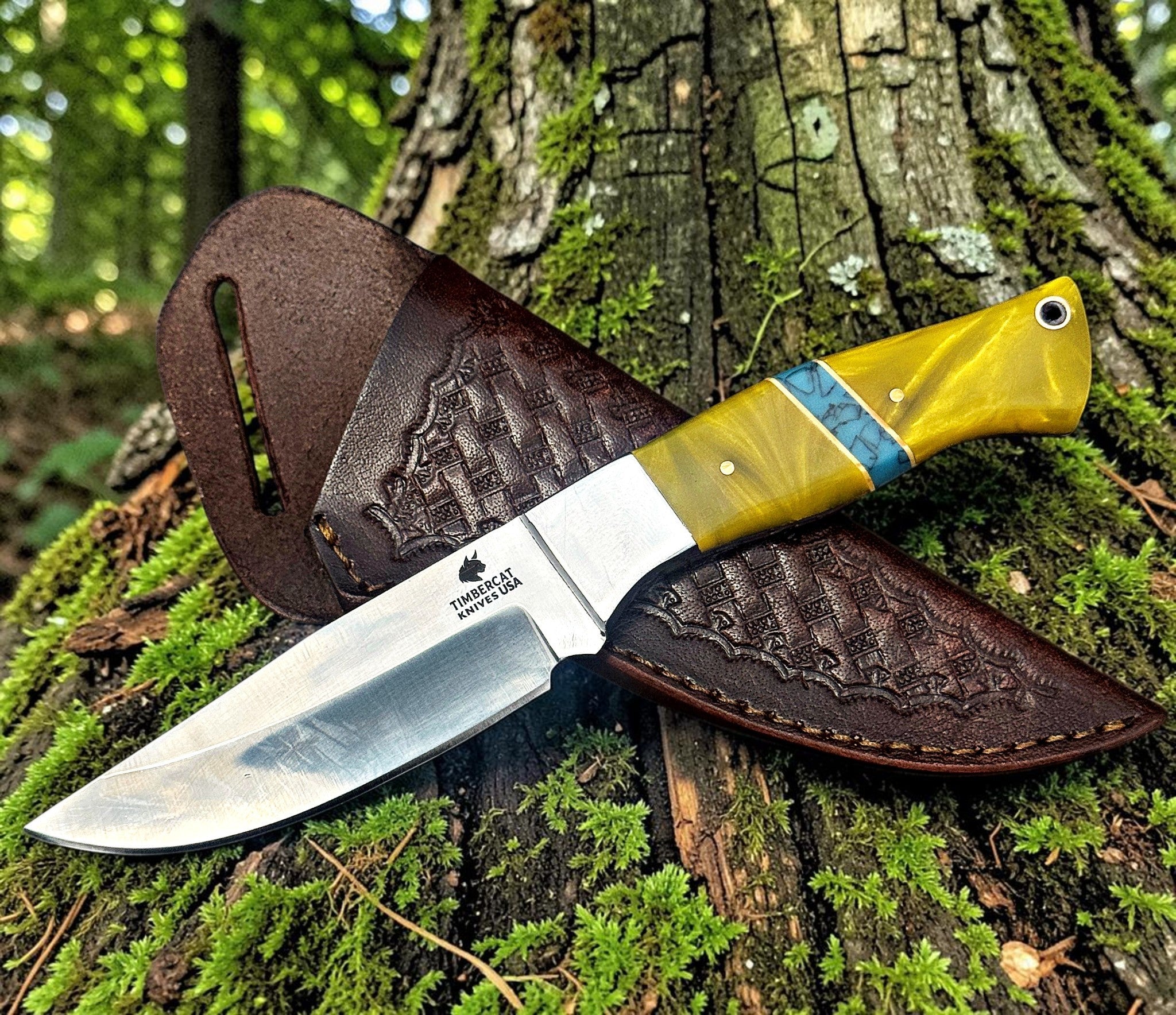 Timbercat Knives Handmade Hunting Skinner Knife 9 Inches with Cowhide Leather Sheath J2 Steel 1044