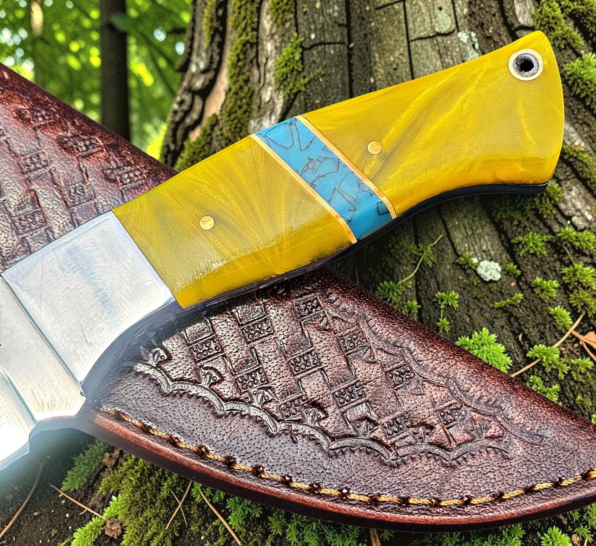 Timbercat Knives Handmade Hunting Skinner Knife 9 Inches with Cowhide Leather Sheath J2 Steel 1044
