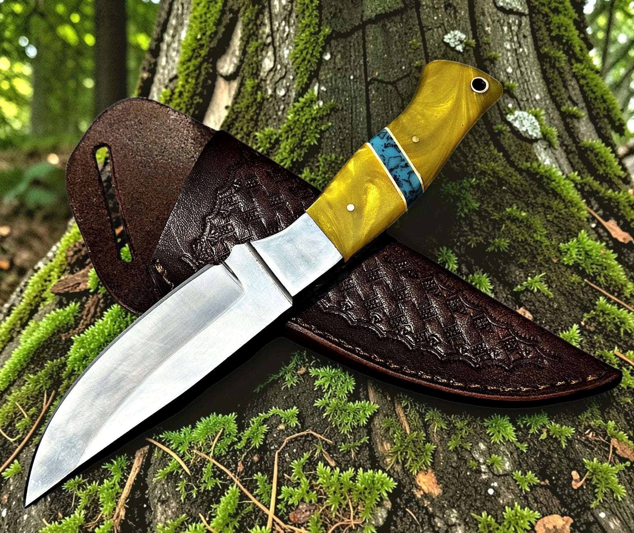 Timbercat Knives Handmade Hunting Skinner Knife 9 Inches with Cowhide Leather Sheath J2 Steel 1044