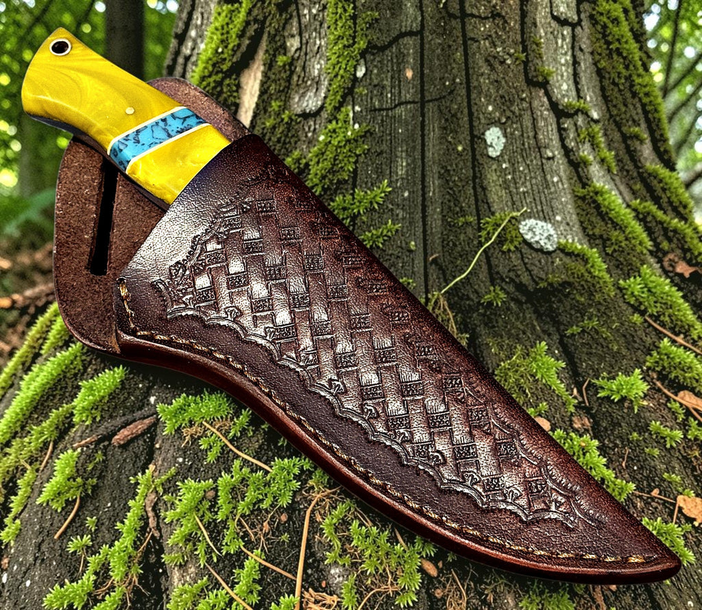 Timbercat Knives Handmade Hunting Skinner Knife 9 Inches with Cowhide Leather Sheath J2 Steel 1044