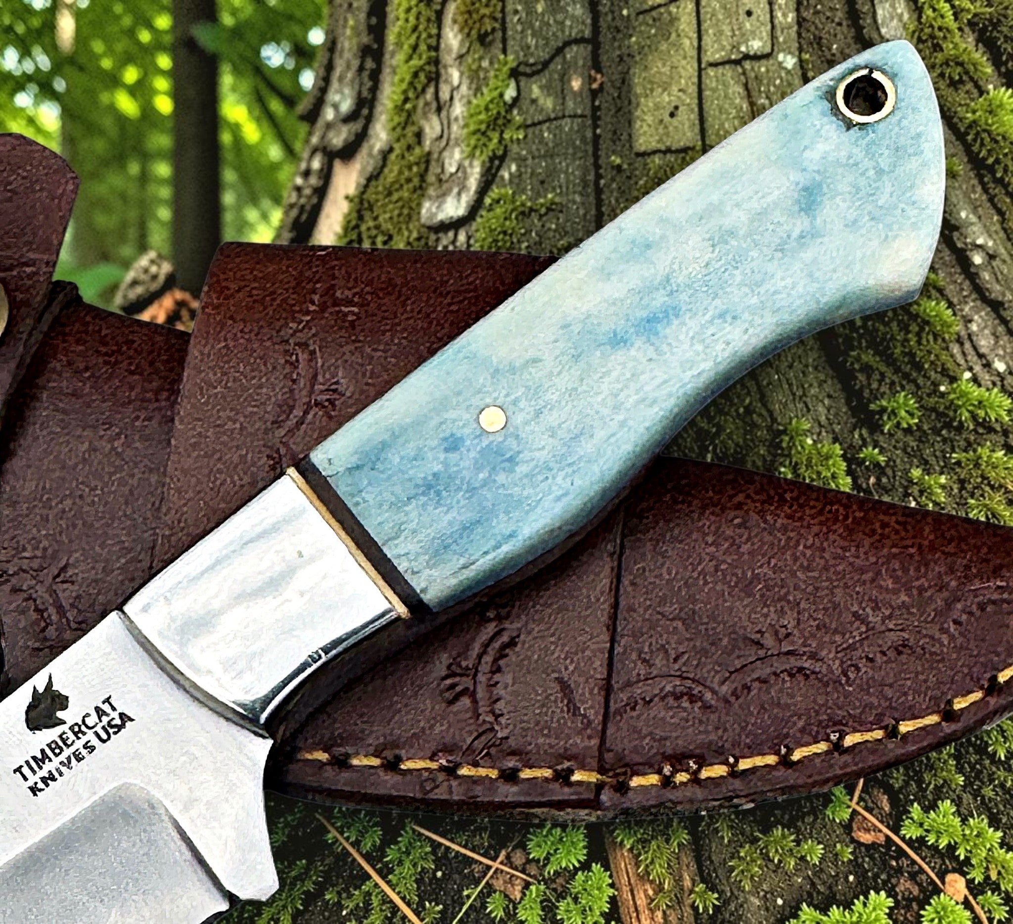 Timbercat Knives Handmade Hunting Skinner Knife 7 Inches with Cowhide Leather Sheath J2 Steel 1046