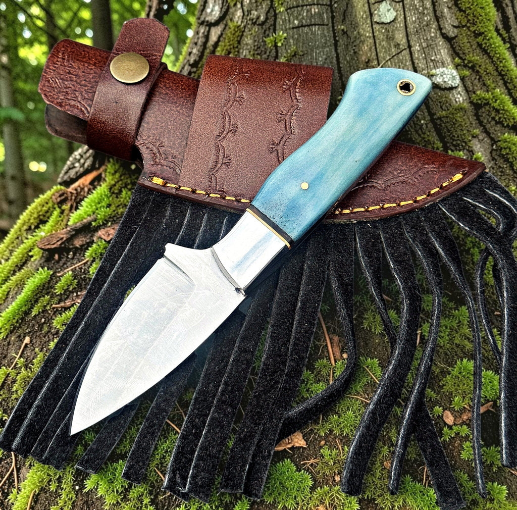 Timbercat Knives Handmade Hunting Skinner Knife 7 Inches with Cowhide Leather Sheath J2 Steel 1046