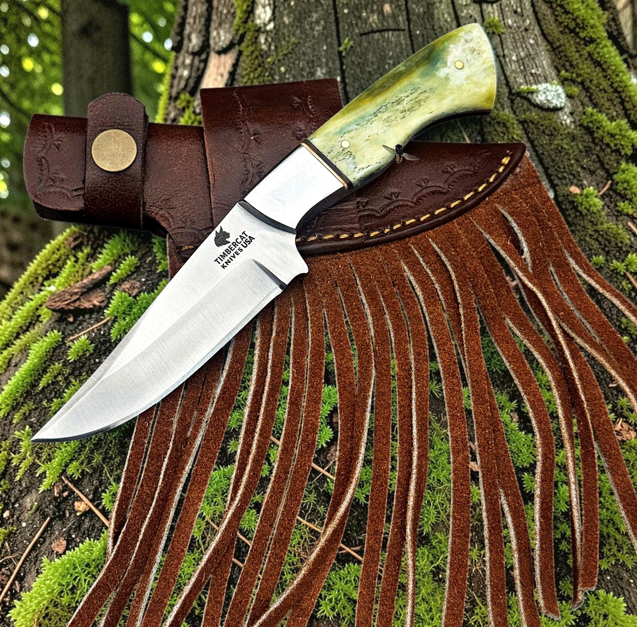 Timbercat Knives Handmade Hunting Skinner Knife 8 Inches with Cowhide Leather Sheath J2 Steel 1047