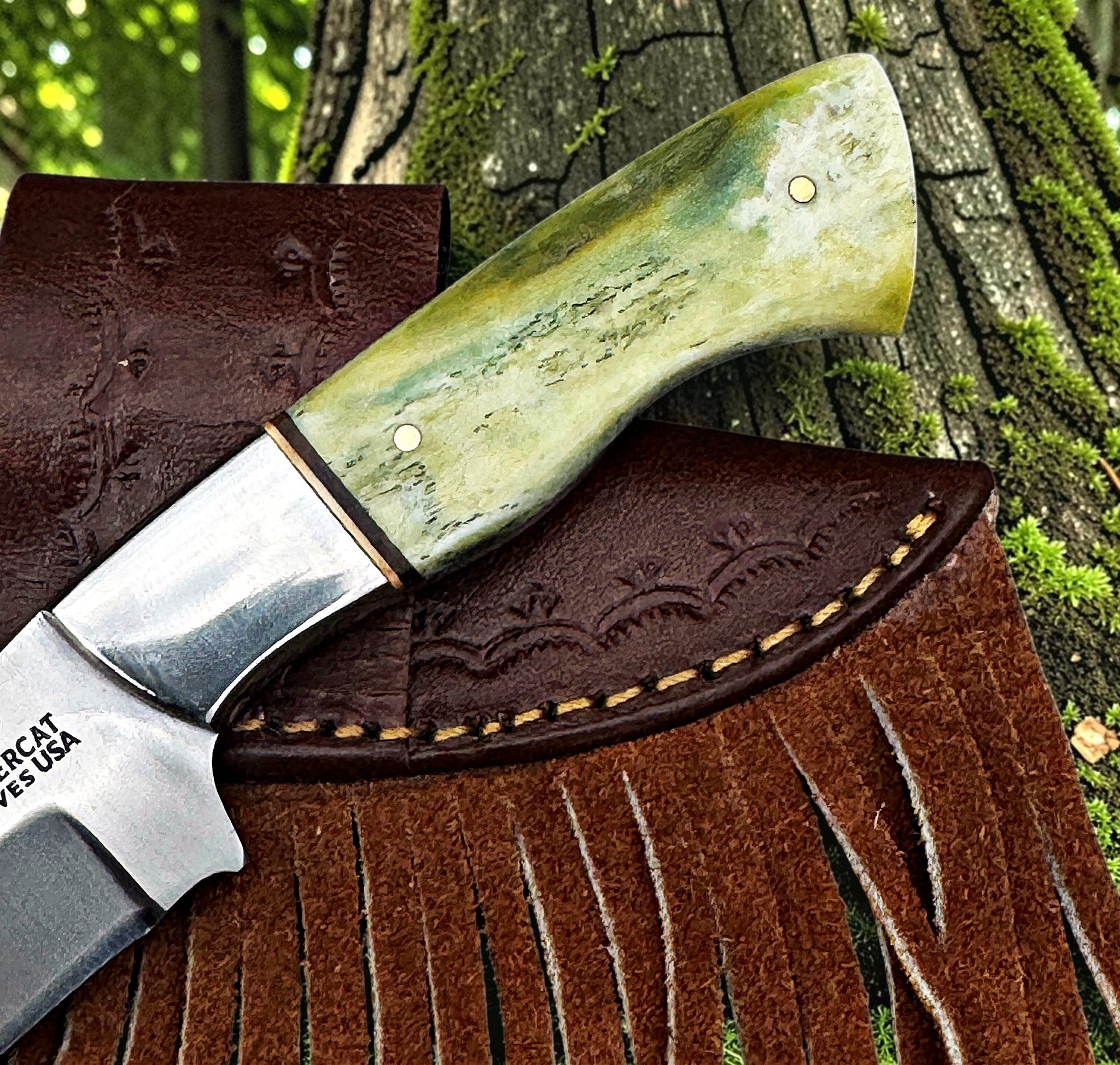 Timbercat Knives Handmade Hunting Skinner Knife 8 Inches with Cowhide Leather Sheath J2 Steel 1047