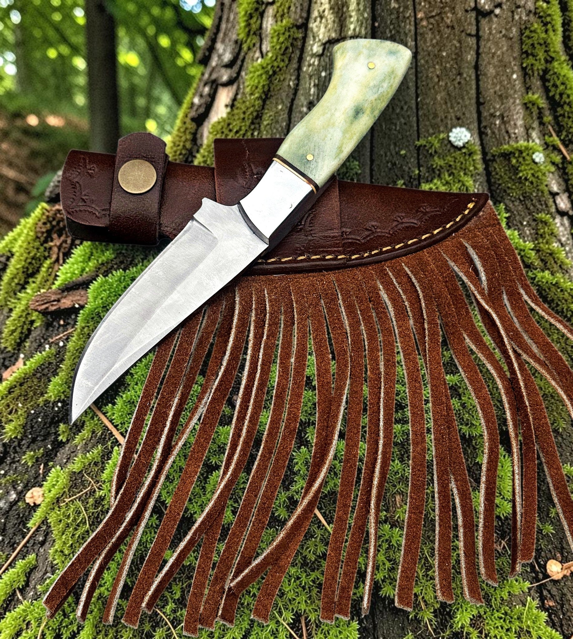 Timbercat Knives Handmade Hunting Skinner Knife 8 Inches with Cowhide Leather Sheath J2 Steel 1047