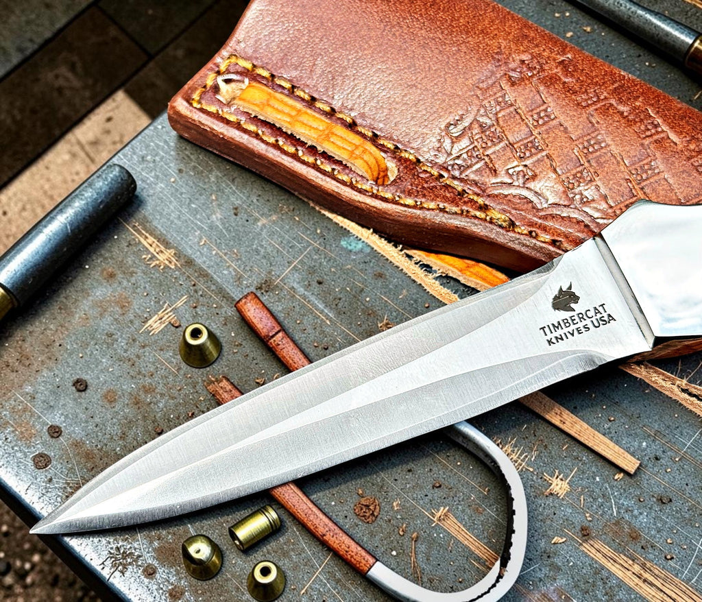 Timbercat Knives Handmade Hunting Dagger Knife 9 Inches with Cowhide Leather Sheath J2 Steel 1048