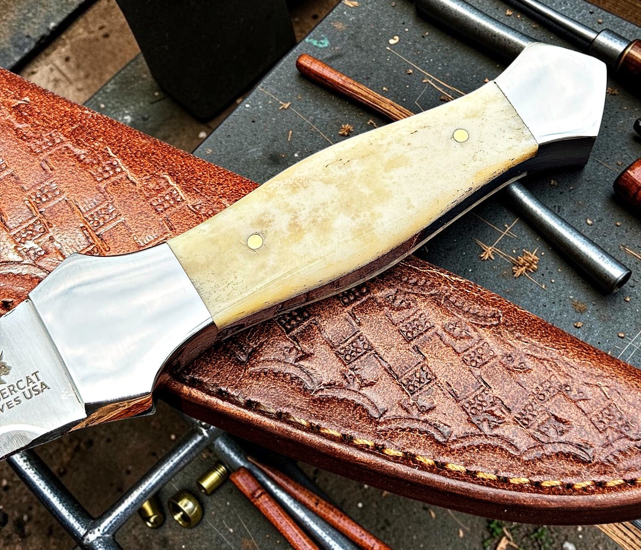 Timbercat Knives Handmade Hunting Dagger Knife 9 Inches with Cowhide Leather Sheath J2 Steel 1048