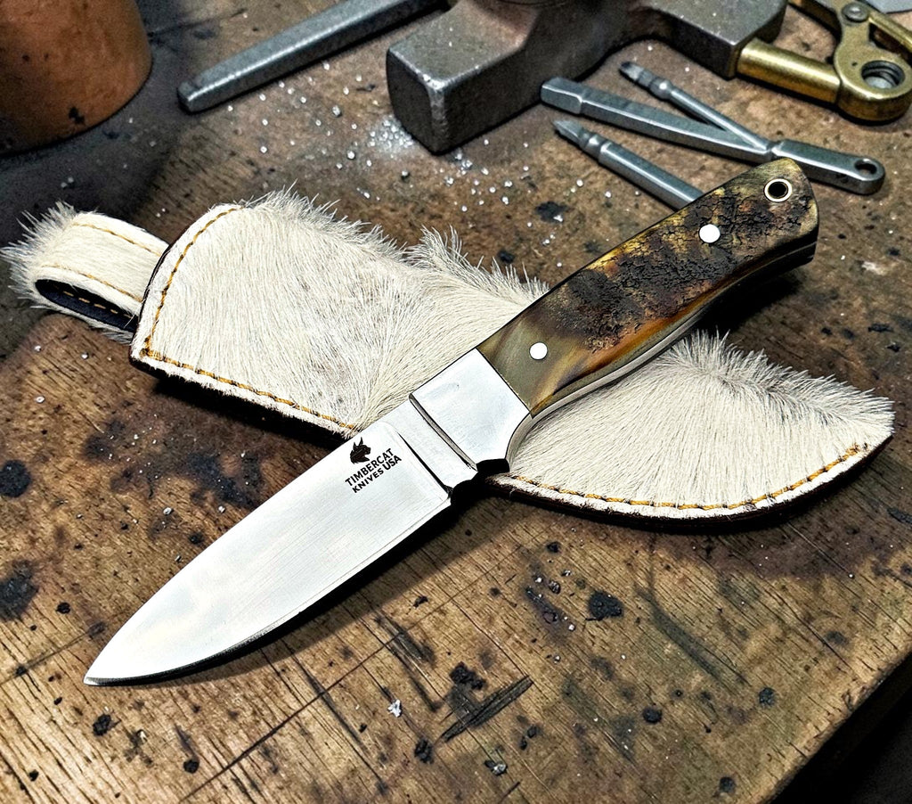 Timbercat Knives Handmade Hunting Skinner Knife 9 Inches with Cowhide Leather Sheath J2 Steel 1049