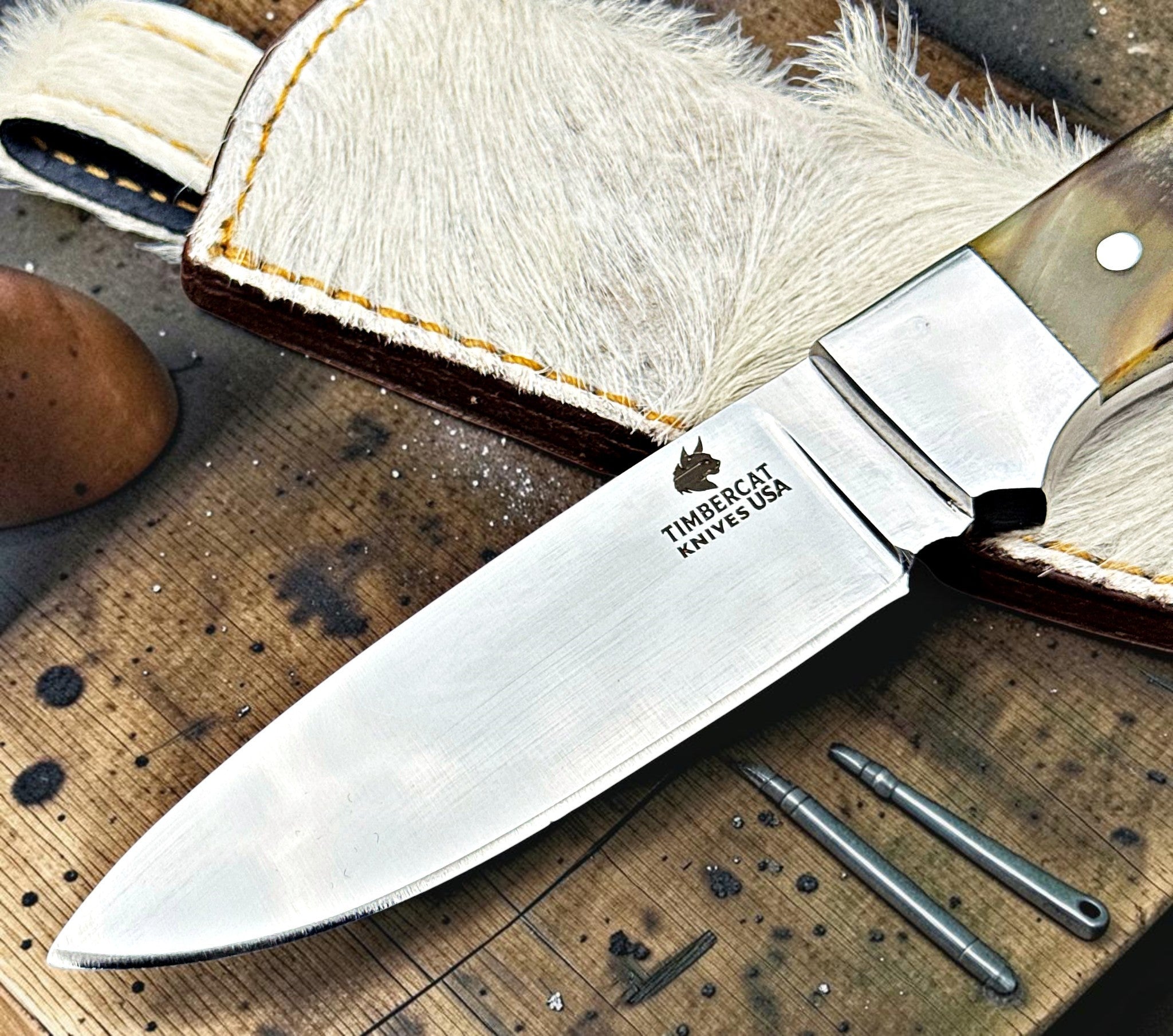 Timbercat Knives Handmade Hunting Skinner Knife 9 Inches with Cowhide Leather Sheath J2 Steel 1049