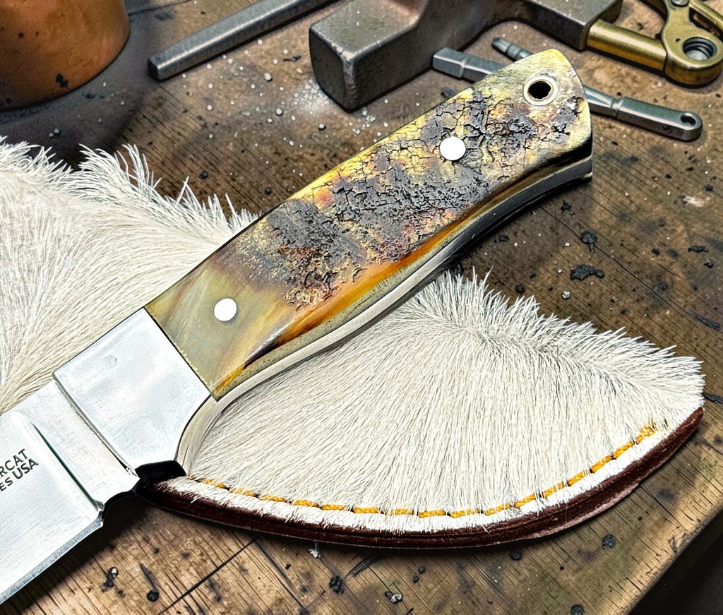 Timbercat Knives Handmade Hunting Skinner Knife 9 Inches with Cowhide Leather Sheath J2 Steel 1049
