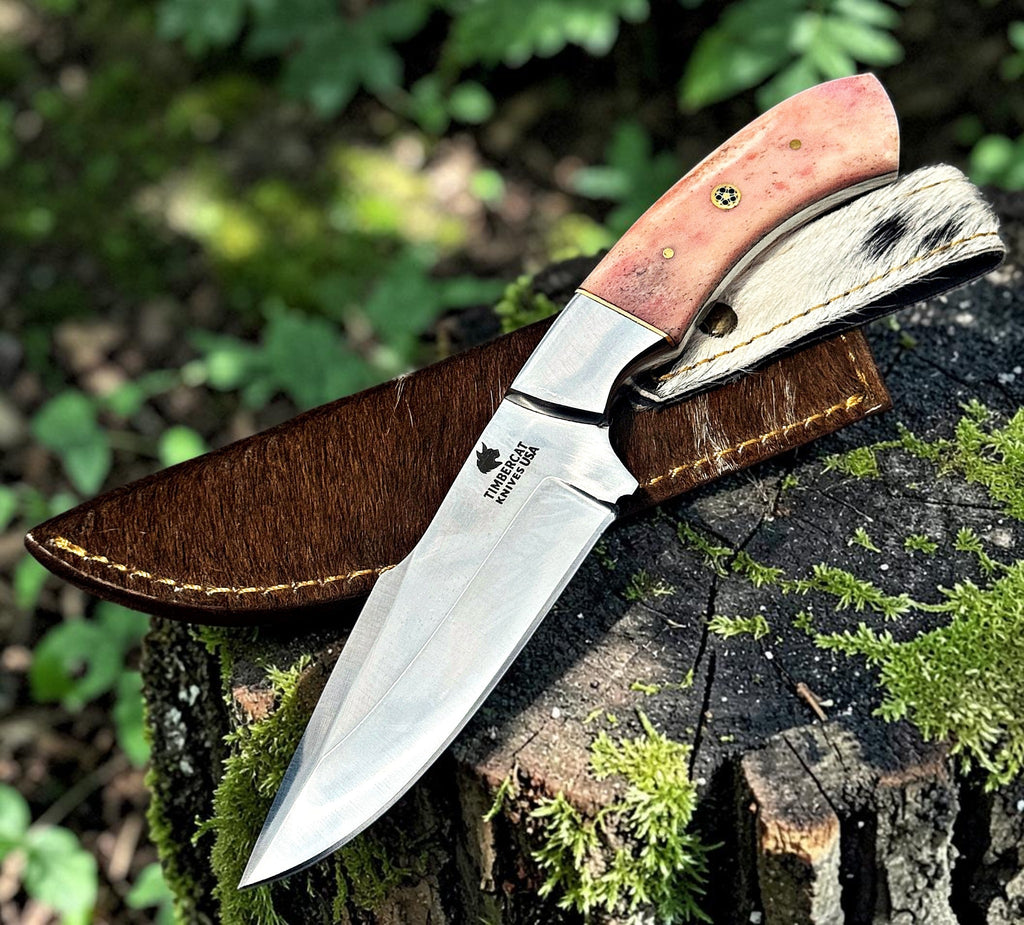 Timbercat Knives Handmade Hunting Skinner Knife 9 Inches with Cowhide Leather Sheath J2 Steel 1050