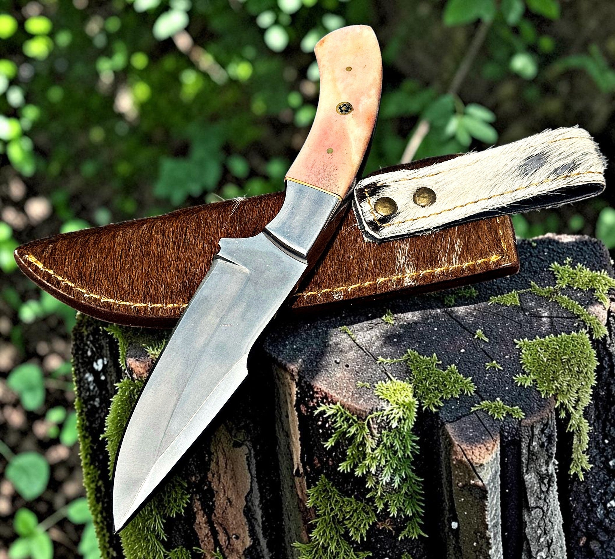 Timbercat Knives Handmade Hunting Skinner Knife 9 Inches with Cowhide Leather Sheath J2 Steel 1050