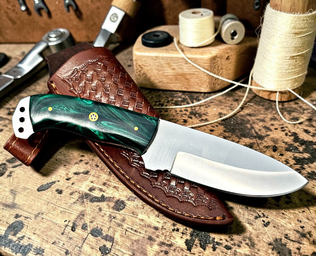 Timbercat Knives Handmade Hunting Skinner Knife 9 Inches with Cowhide Leather Sheath J2 Steel 1051