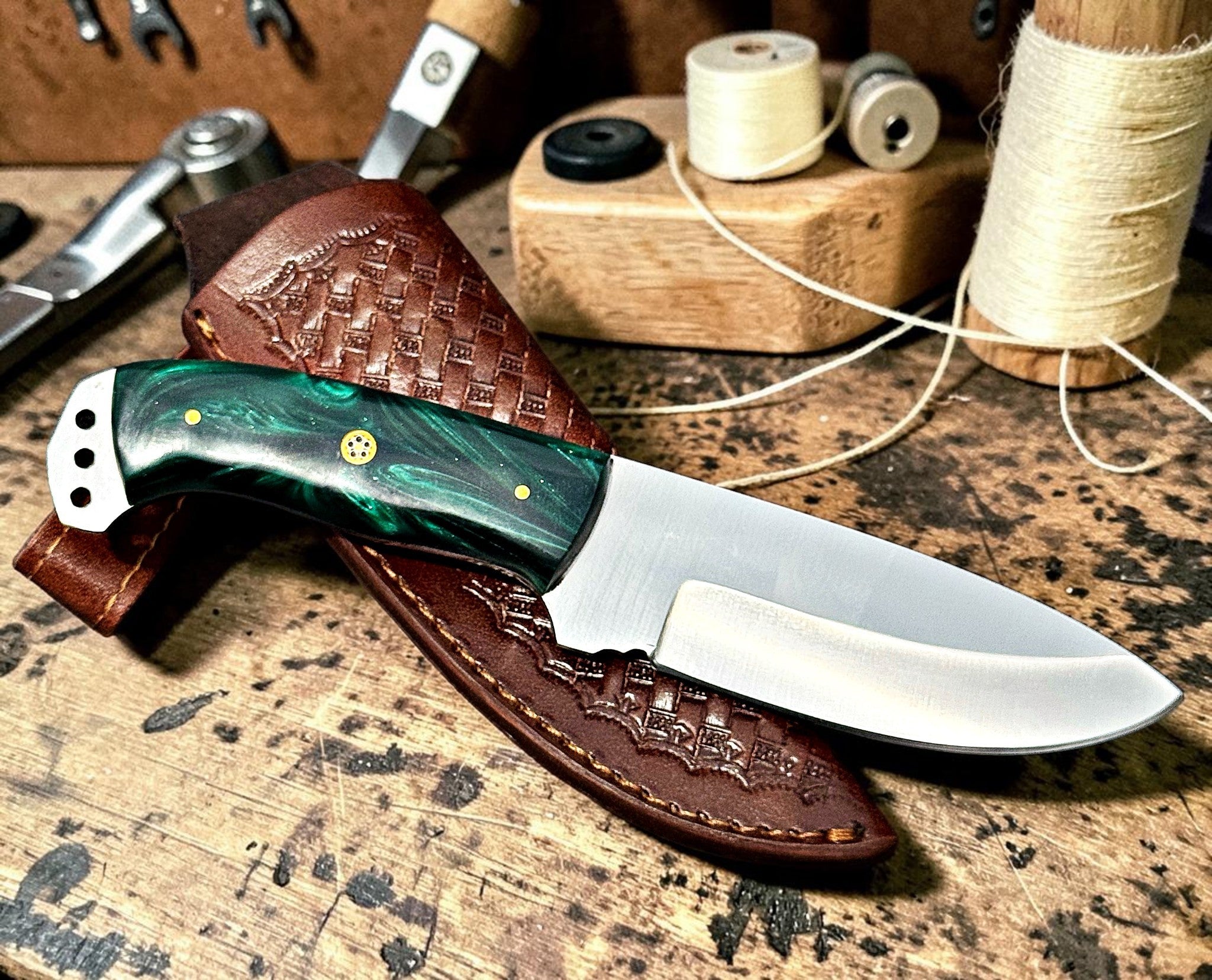 Timbercat Knives Handmade Hunting Skinner Knife 9 Inches with Cowhide Leather Sheath J2 Steel 1051