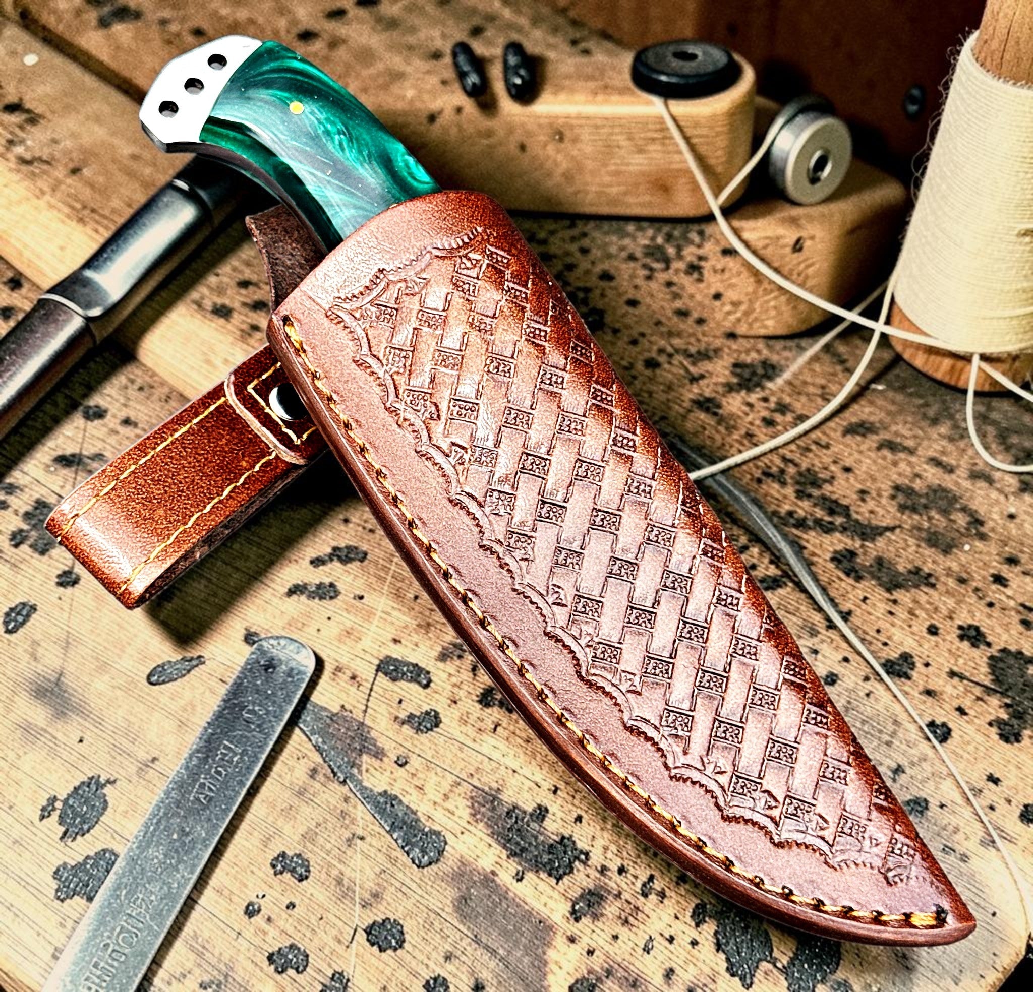 Timbercat Knives Handmade Hunting Skinner Knife 9 Inches with Cowhide Leather Sheath J2 Steel 1051