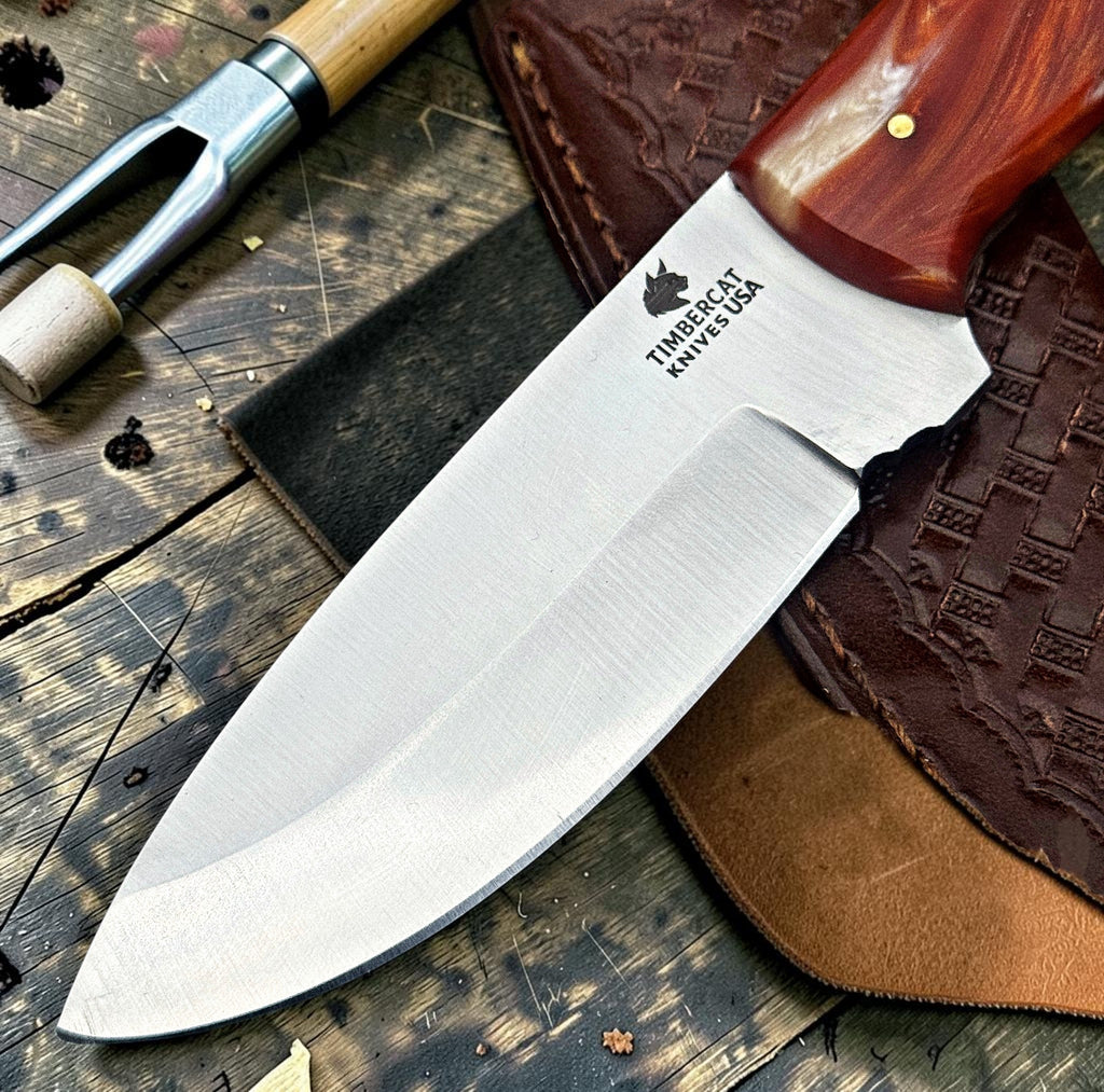 Timbercat Knives Handmade Hunting Skinner Knife 9 Inches with Cowhide Leather Sheath J2 Steel 1053