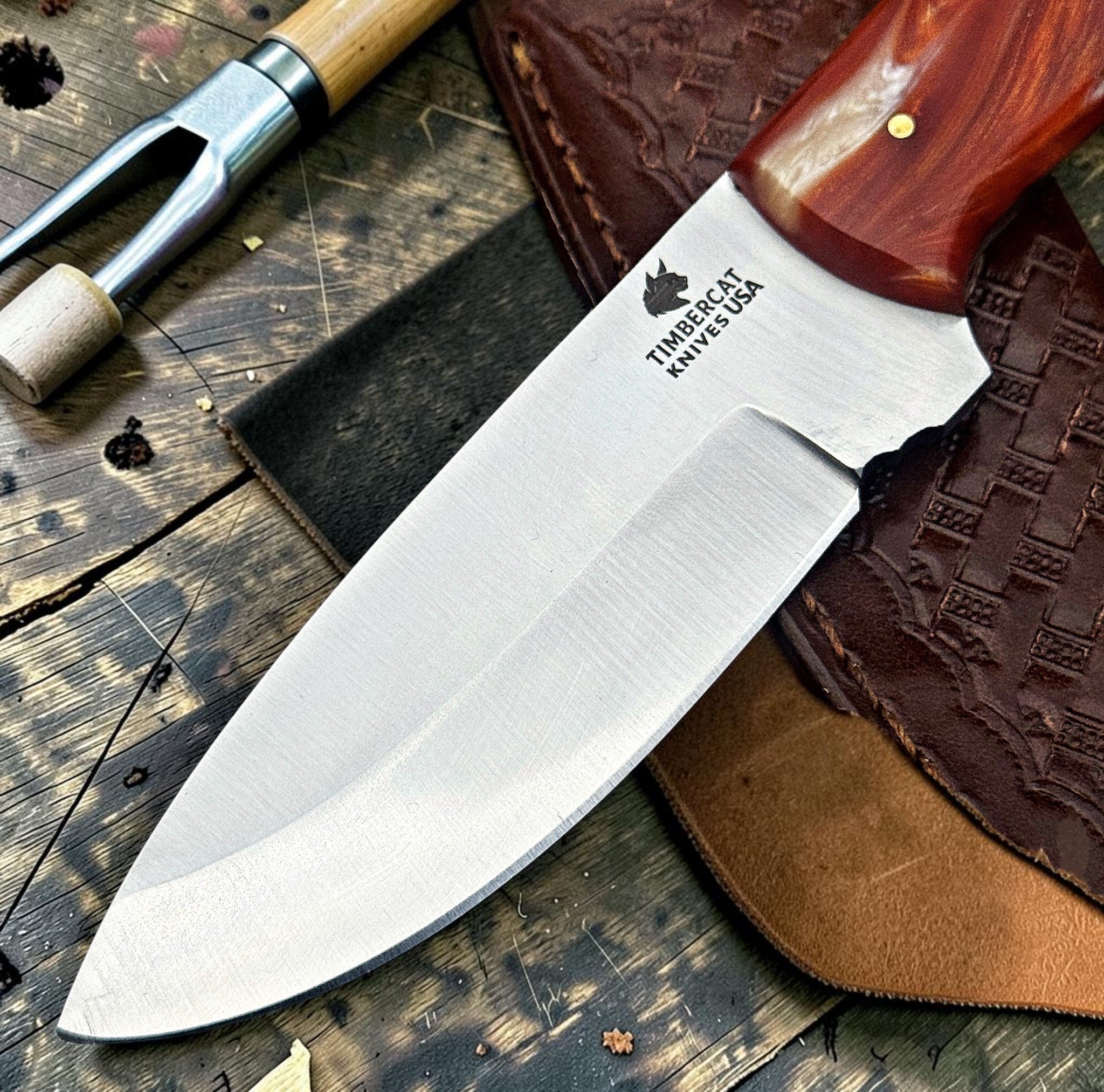 Timbercat Knives Handmade Hunting Skinner Knife 9 Inches with Cowhide Leather Sheath J2 Steel 1053