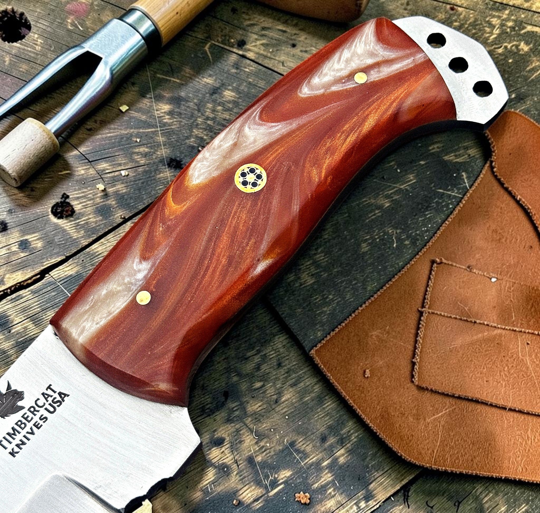 Timbercat Knives Handmade Hunting Skinner Knife 9 Inches with Cowhide Leather Sheath J2 Steel 1053