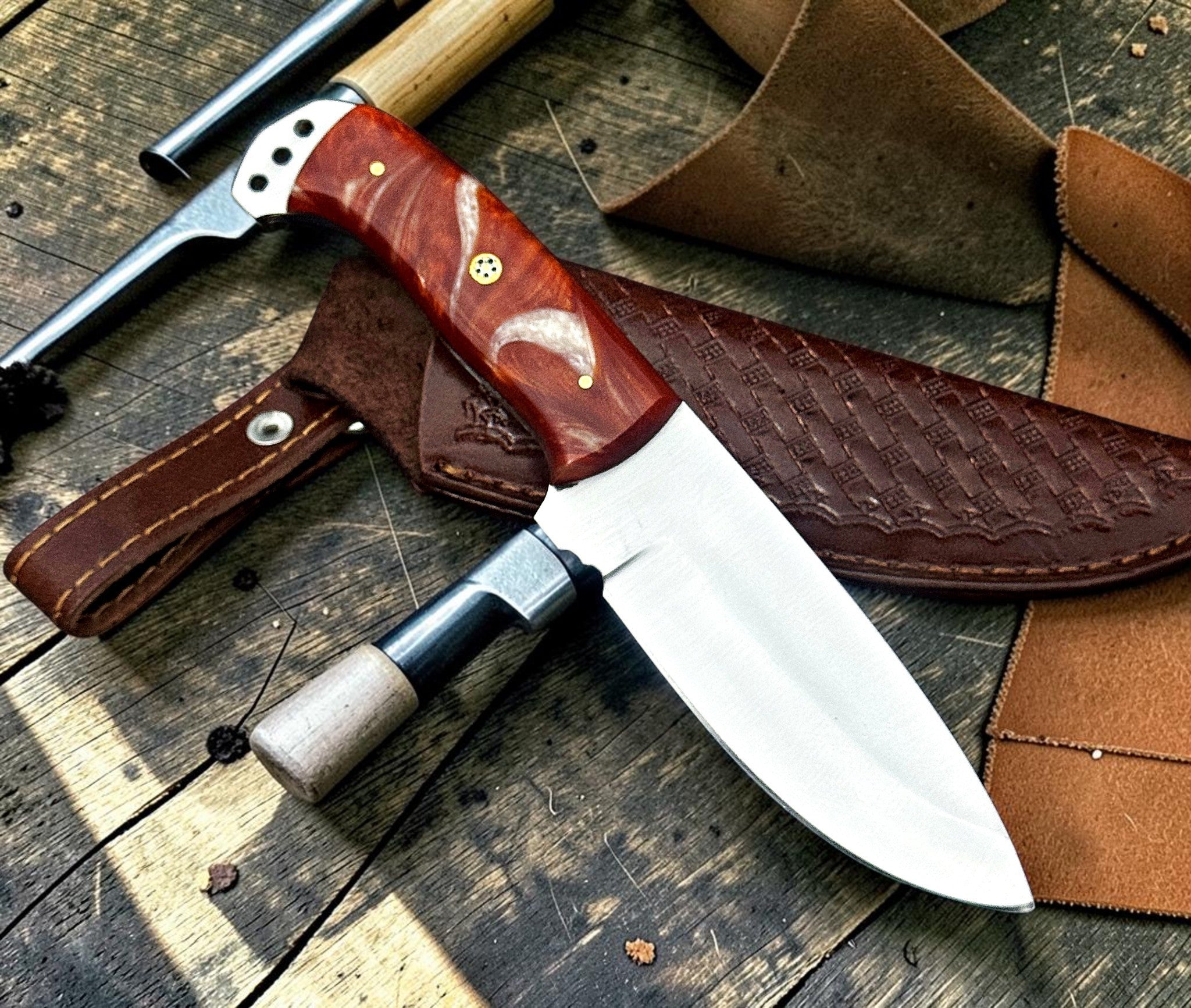 Timbercat Knives Handmade Hunting Skinner Knife 9 Inches with Cowhide Leather Sheath J2 Steel 1053