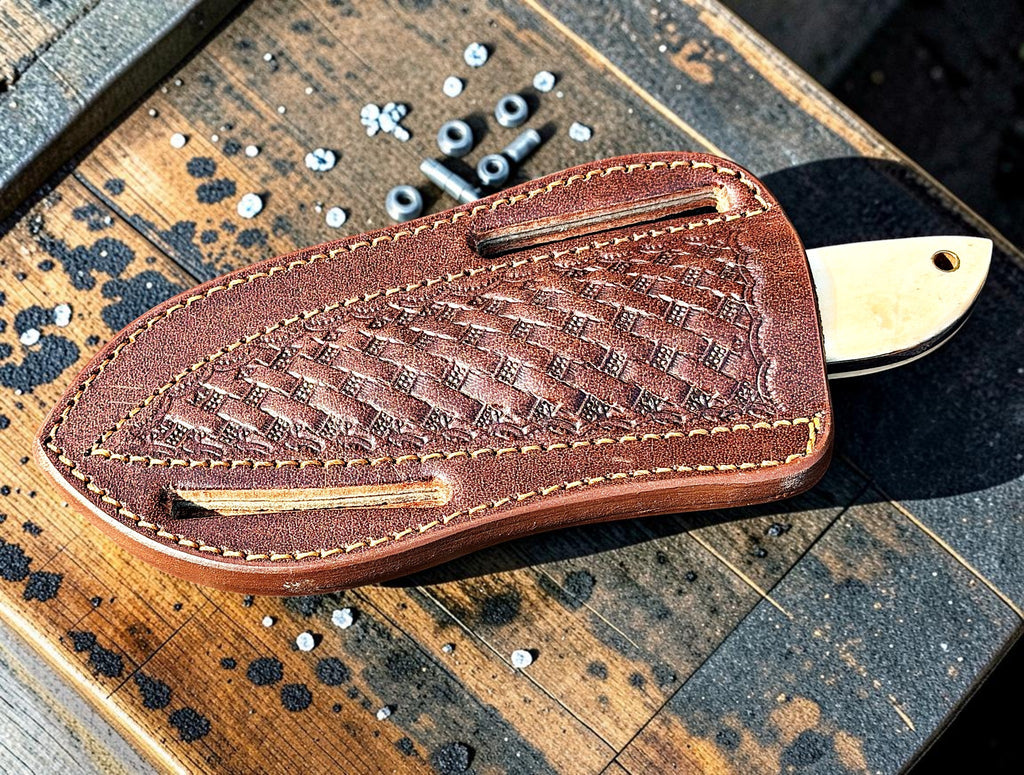Timbercat Knives Handmade Copper Damascus Steel Hunting Skinner Knife 7 Inches with Cowhide Leather Sheath 1052