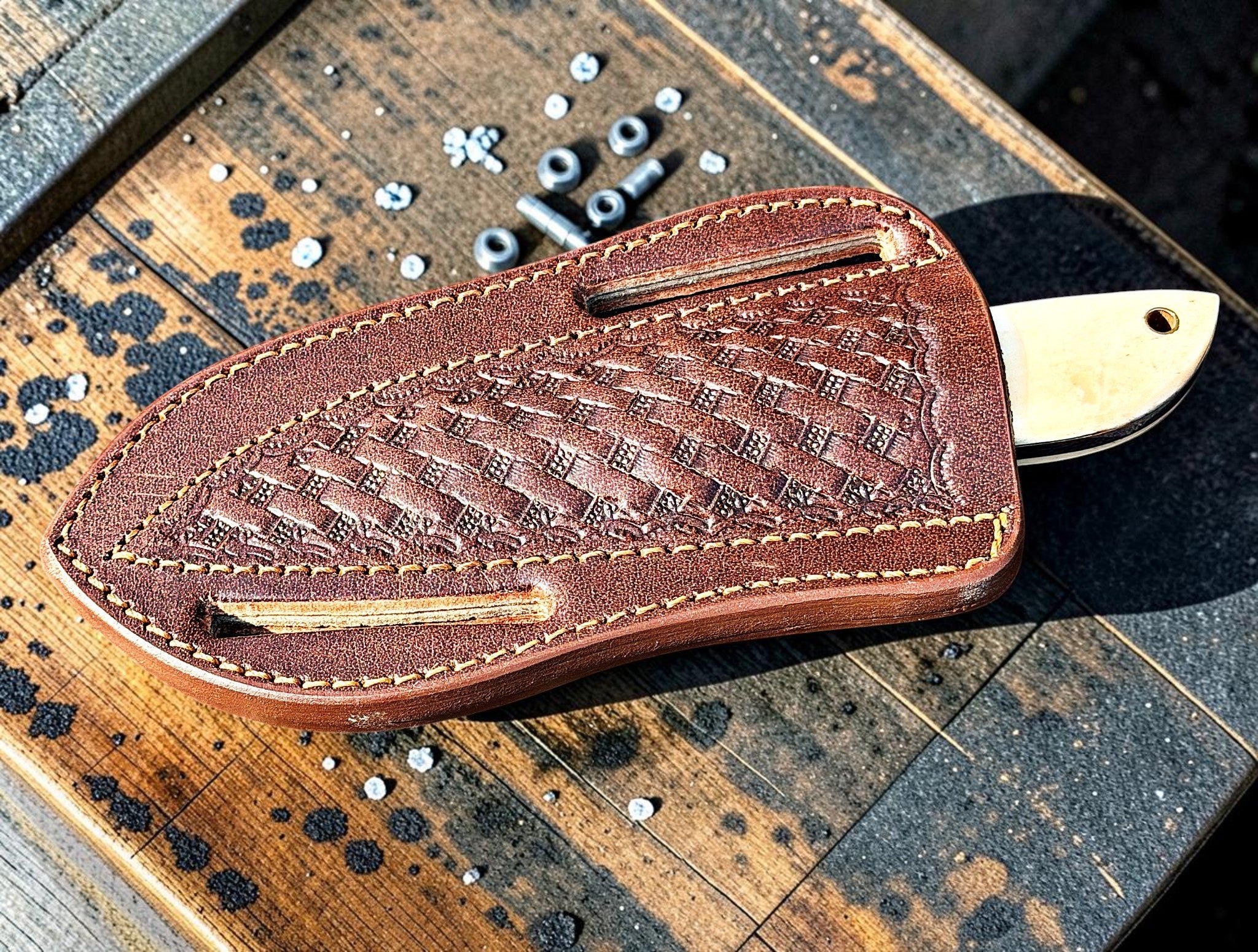Timbercat Knives Handmade Copper Damascus Steel Hunting Skinner Knife 7 Inches with Cowhide Leather Sheath 1052