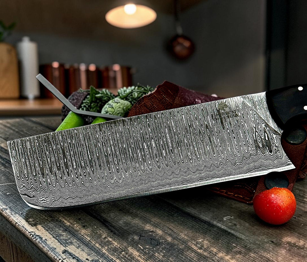 Timbercat Knives Handmade Damascus Steel Hunting Cleaver Knife 11 Inches with Cowhide Leather Sheath 1054