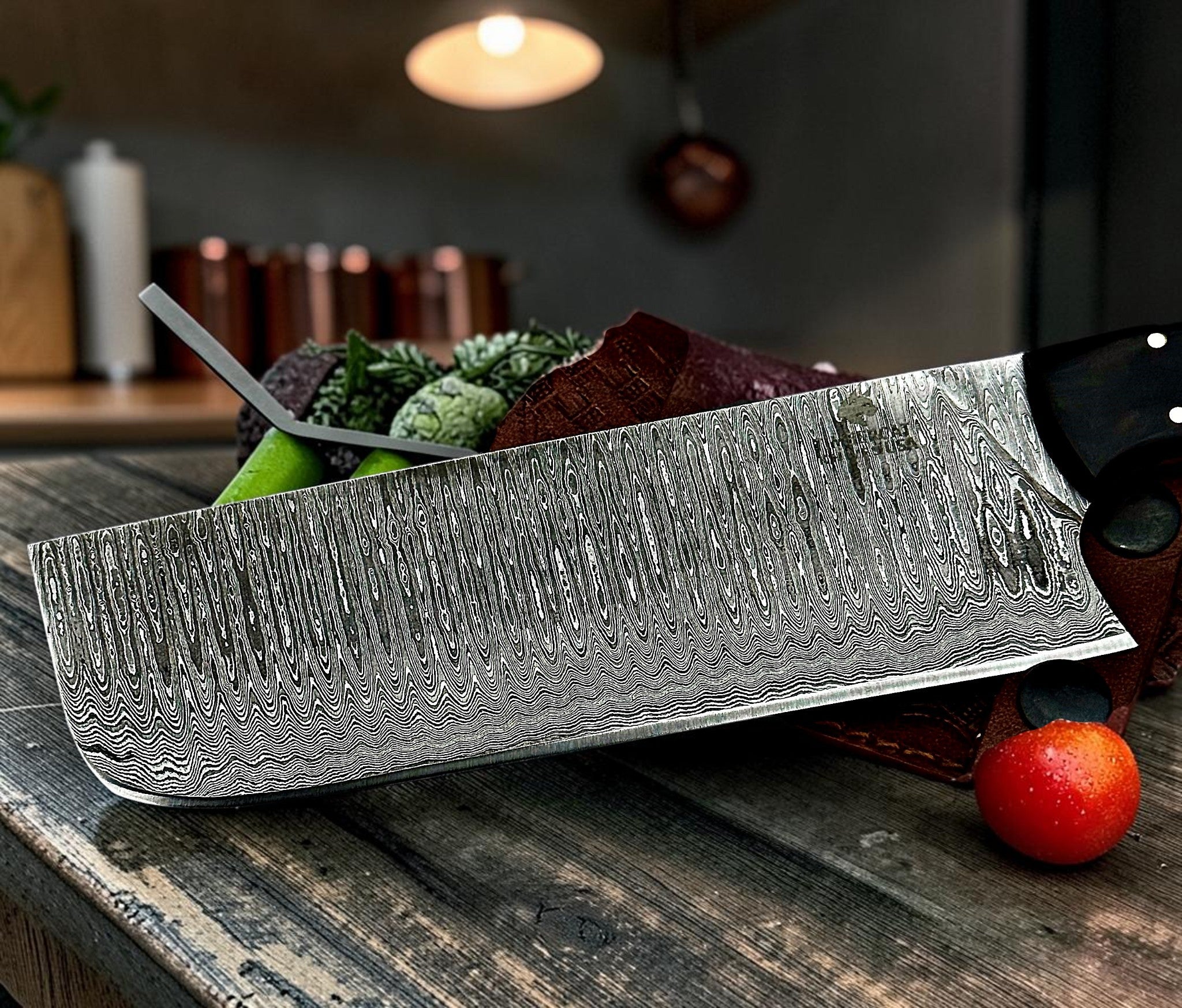 Timbercat Knives Handmade Damascus Steel Hunting Cleaver Knife 11 Inches with Cowhide Leather Sheath 1054