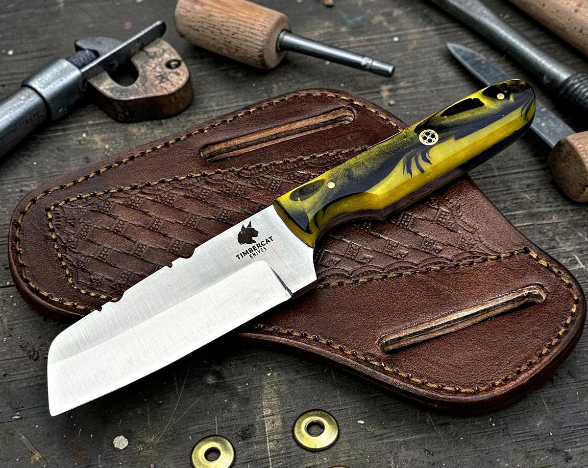 Timbercat Knives Handmade Hunting Skinner Knife 8 Inches with Cowhide Leather Sheath J2 Steel 1055 (Copy)