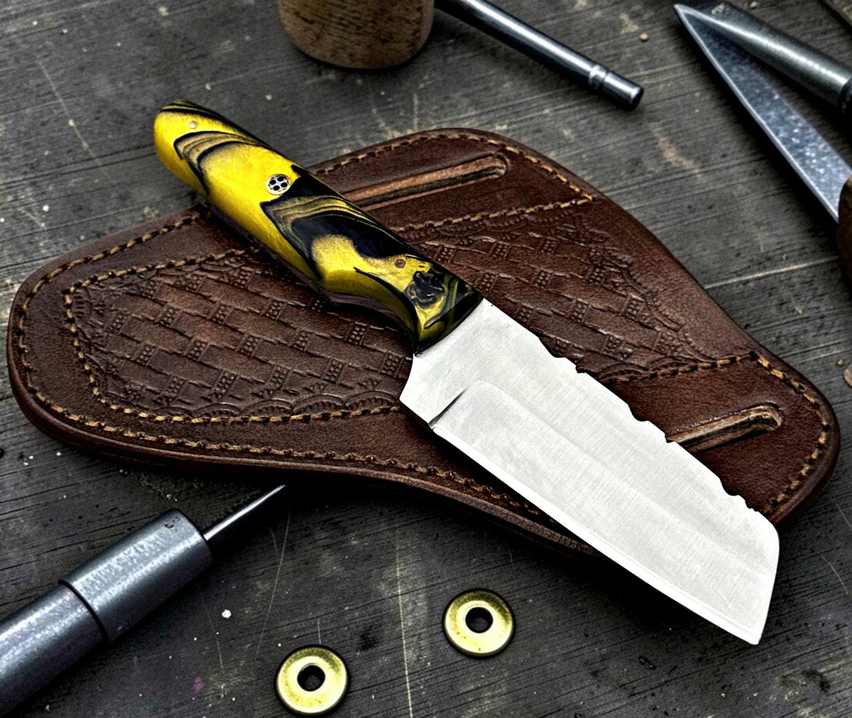 Timbercat Knives Handmade Hunting Skinner Knife 8 Inches with Cowhide Leather Sheath J2 Steel 1055 (Copy)