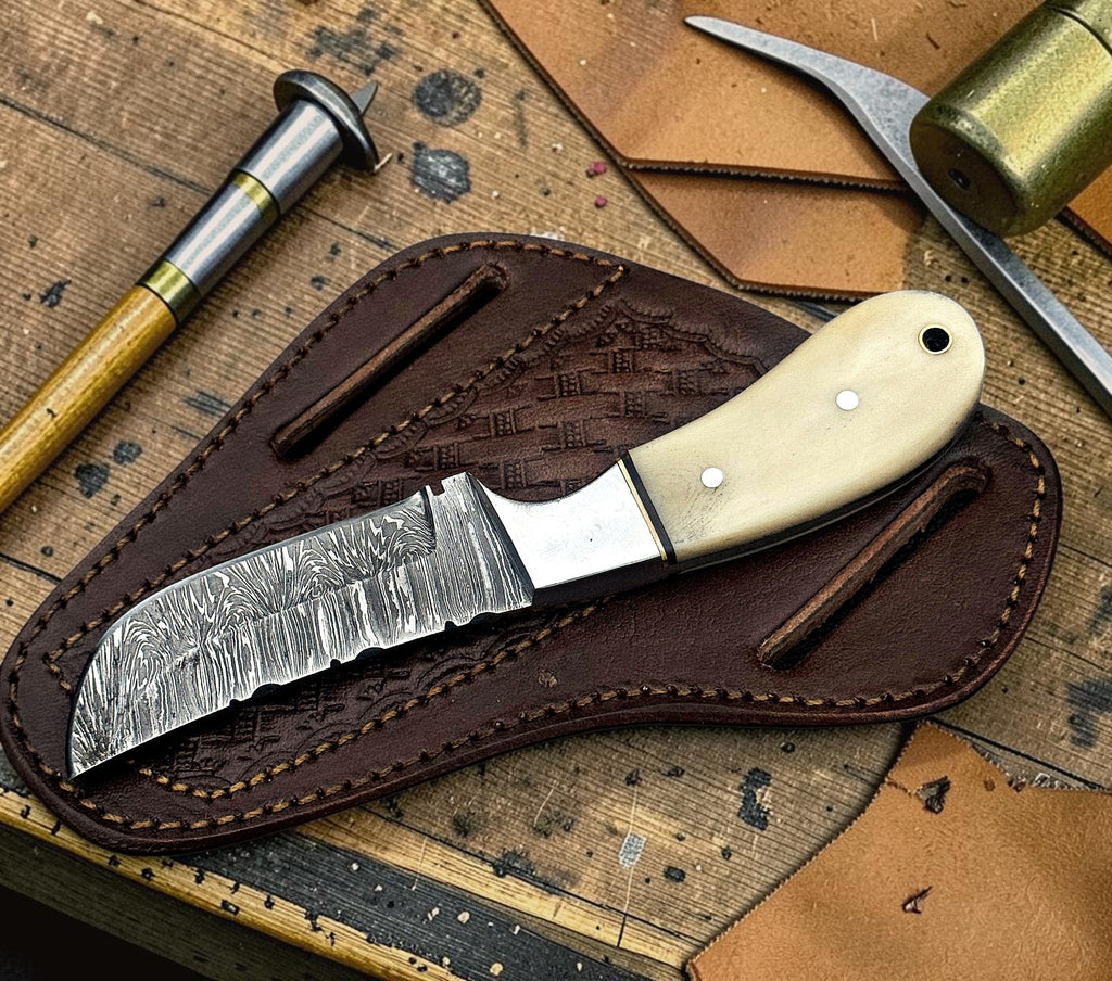 Timbercat Knives Handmade Damascus Steel Hunting Skinner Knife 7 Inches with Cowhide Leather Sheath 1056