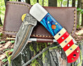 Timbercat Knives Handmade Copper Damascus Pocket Knife 3 Inch Blade Folding Knife with Cowhide Leather Sheath 2001