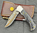 Timbercat Knives Handmade Copper Damascus Pocket Knife 3 Inch Blade Folding Knife with Cowhide Leather Sheath 2005