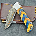 Timbercat Knives Handmade Copper Damascus Pocket Knife 3 Inch Blade Folding Knife with Cowhide Leather Sheath 2014