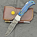 Timbercat Knives Handmade Damascus Pocket Knife 3 Inch Blade Folding Knife with Cowhide Leather Sheath 2018