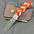 Timbercat Knives Handmade Damascus Pocket Knife 3 Inch Blade Folding Knife with Cowhide Leather Sheath 2019