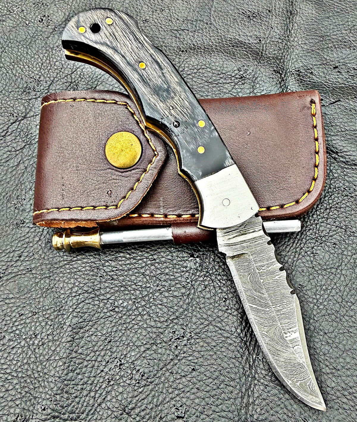 Timbercat Knives Handmade Damascus Pocket Knife 3 Inch Blade Folding Knife with Cowhide Leather Sheath 2020opy) (Copy) (Copy) (Copy) (Copy) (Copy)