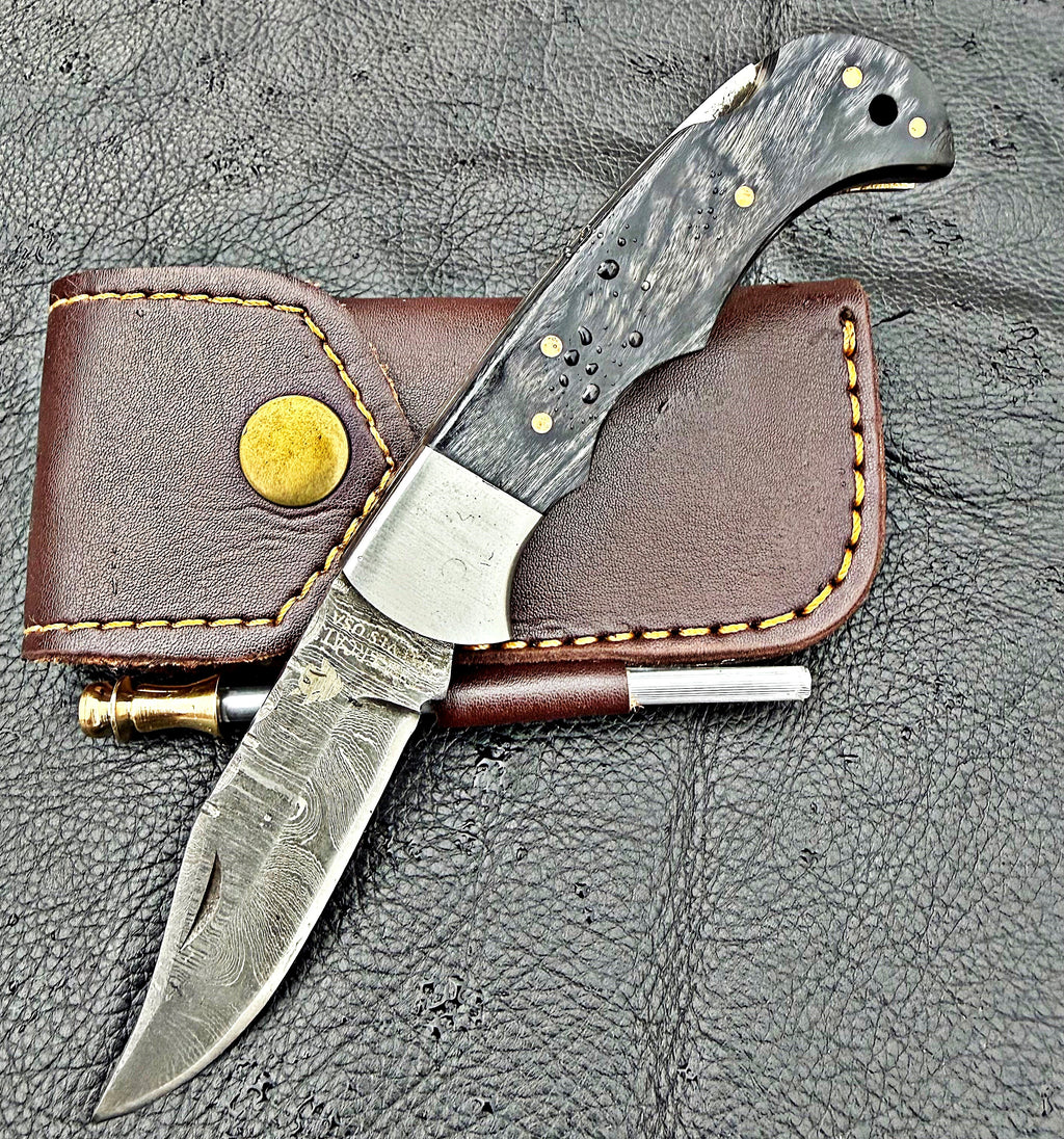 Timbercat Knives Handmade Damascus Pocket Knife 3 Inch Blade Folding Knife with Cowhide Leather Sheath 2020opy) (Copy) (Copy) (Copy) (Copy) (Copy)