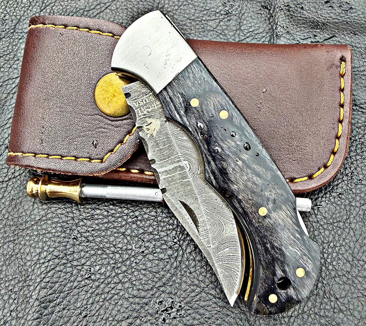 Timbercat Knives Handmade Damascus Pocket Knife 3 Inch Blade Folding Knife with Cowhide Leather Sheath 2020opy) (Copy) (Copy) (Copy) (Copy) (Copy)