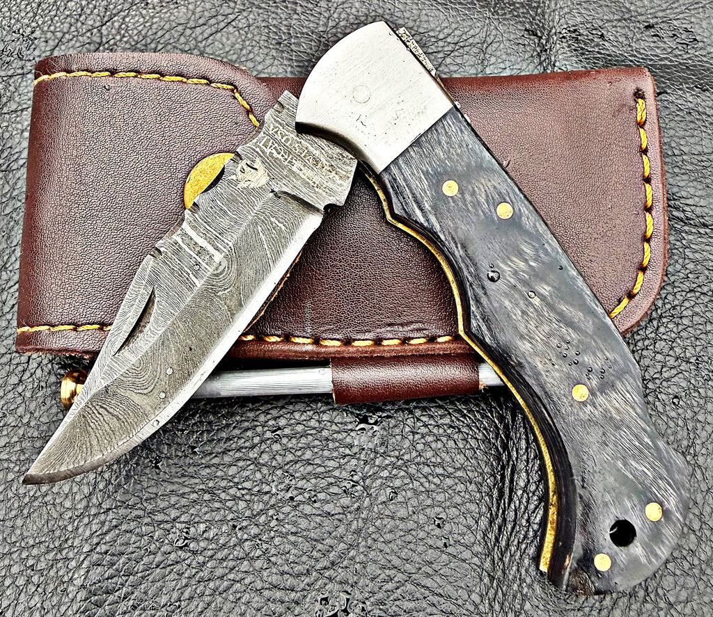 Timbercat Knives Handmade Damascus Pocket Knife 3 Inch Blade Folding Knife with Cowhide Leather Sheath 2020opy) (Copy) (Copy) (Copy) (Copy) (Copy)
