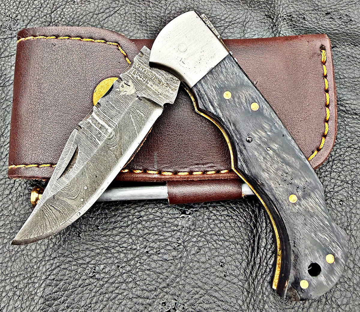 Timbercat Knives Handmade Damascus Pocket Knife 3 Inch Blade Folding Knife with Cowhide Leather Sheath 2020opy) (Copy) (Copy) (Copy) (Copy) (Copy)