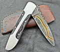 Timbercat Knives Handmade Copper Damascus Pocket Knife 3 Inch Blade Folding Knife with Cowhide Leather Sheath 2022